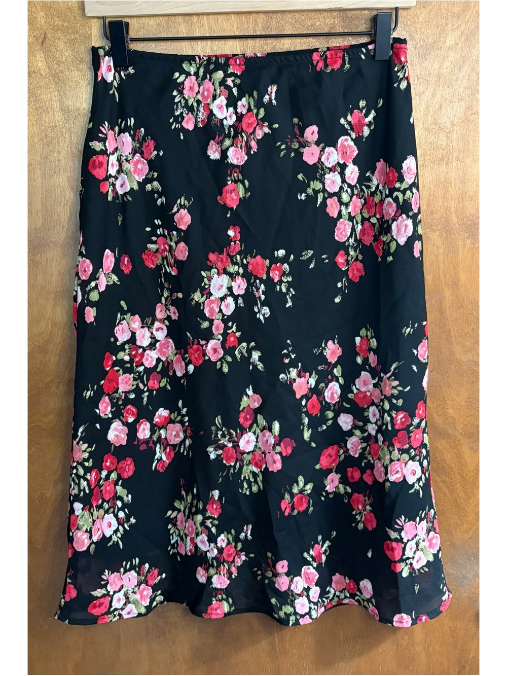 Vintage 90s Y2K Black Floral Midi Skirt Dark Romantic Fairy Grunge Goth Coquette